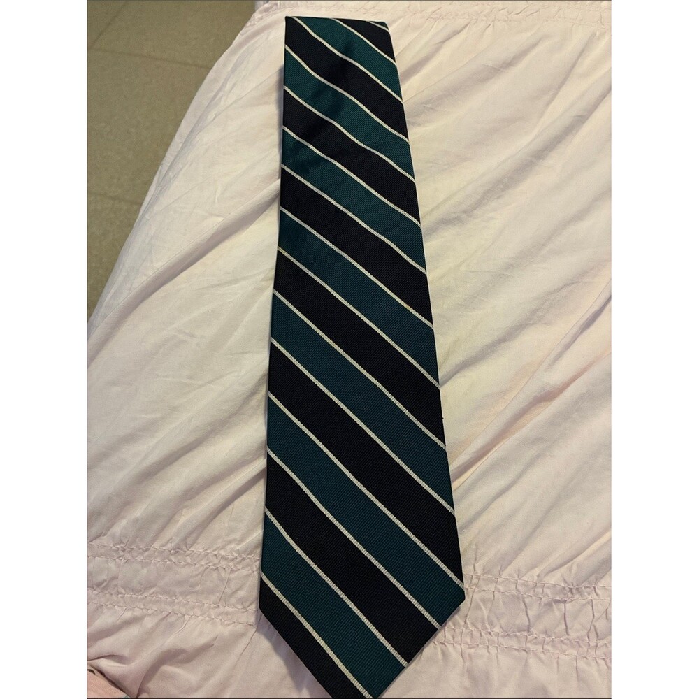 CROMWELL Teal and Black Diagonal Stripe Tie with White Pinstripes - Picture 1 of 3